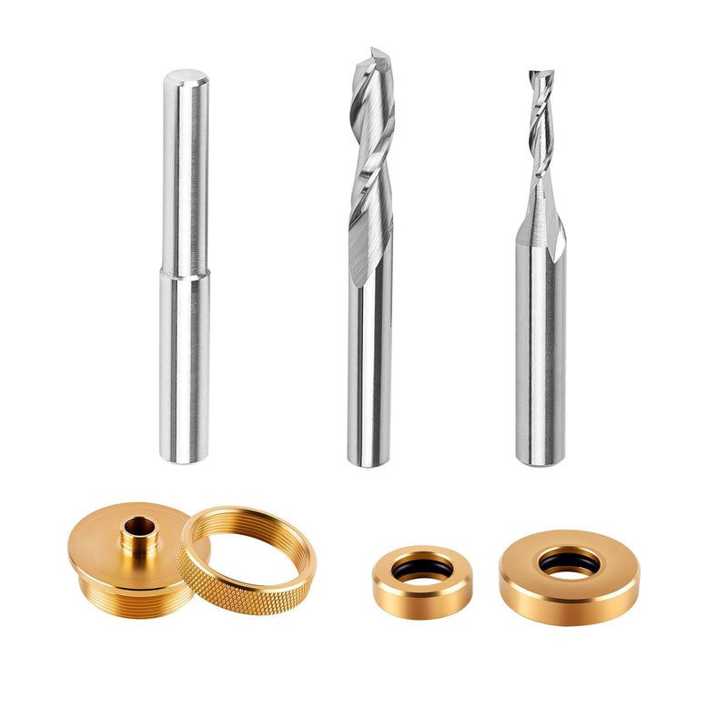 SpeTool Router Inlay Kit, Solid Brass Inlay Bushing Kit Includes 1/8 Inch and 1/4 Inch Cutting Diameter with 1/4 Shank Carbide Spiral Upcut Bit, Router Bushing Guide Set for Wood