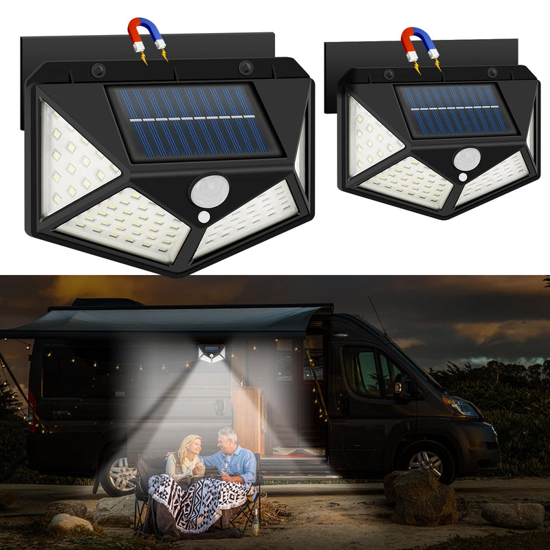 RV Magnetic Motion Sensor Light, Solar RV Porch Light, Exterior RV Lighting, Camper Lights Outdoor, Awning Lights for Trailer, 5th Wheels, 100LED, 2 Pack