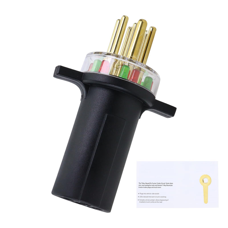 TOVOP auto #7865L 7-Way Round Pin Tractor Plug Tester Trailer Circuit, black