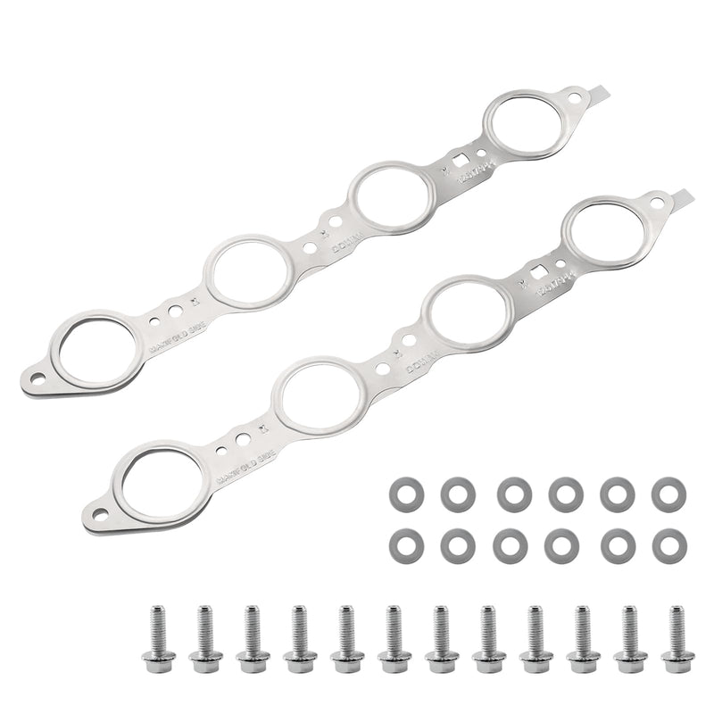 12617944 LS Exhaust Manifold Header Gaskets with Bolts Compatible with Chevy GMC Cadillac Pontiac Vehicle Sliverado 1500 2500 Sierra LS1 LS2 LS3 LS6 LQ4 LQ9 4.8L 5.3L 5.7L 6.0L 6.2L, Replace#12558573