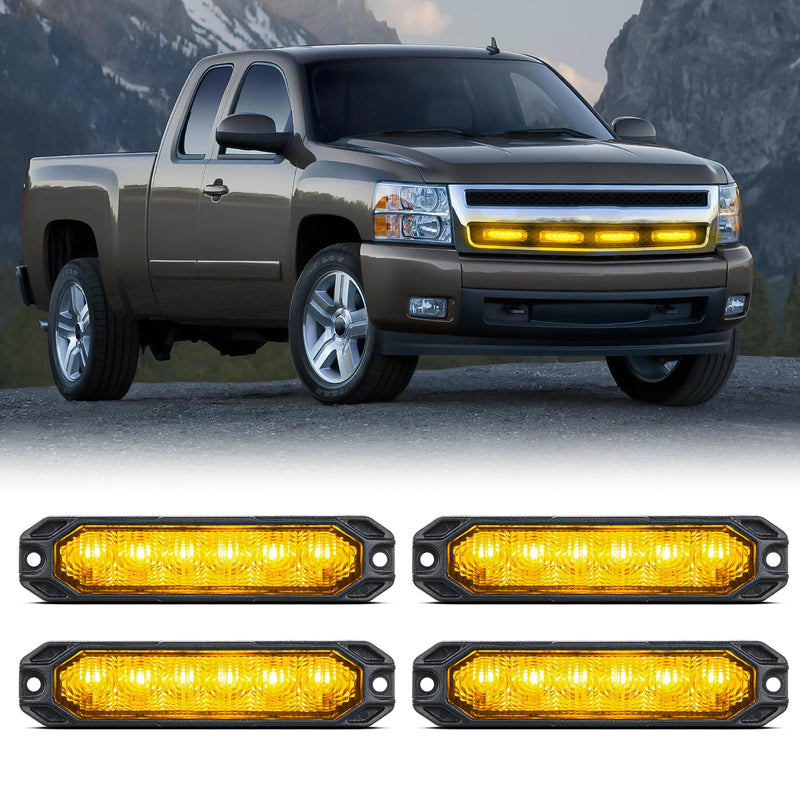 Nilight 4PCS 6LED Amber Emergency Strobe lights 12V 24V Surface Mount Flashing Warning Hazard Light Ultra Slim Sync Feature Grille for Cars Trucks Van Off Road Vehicles SUV