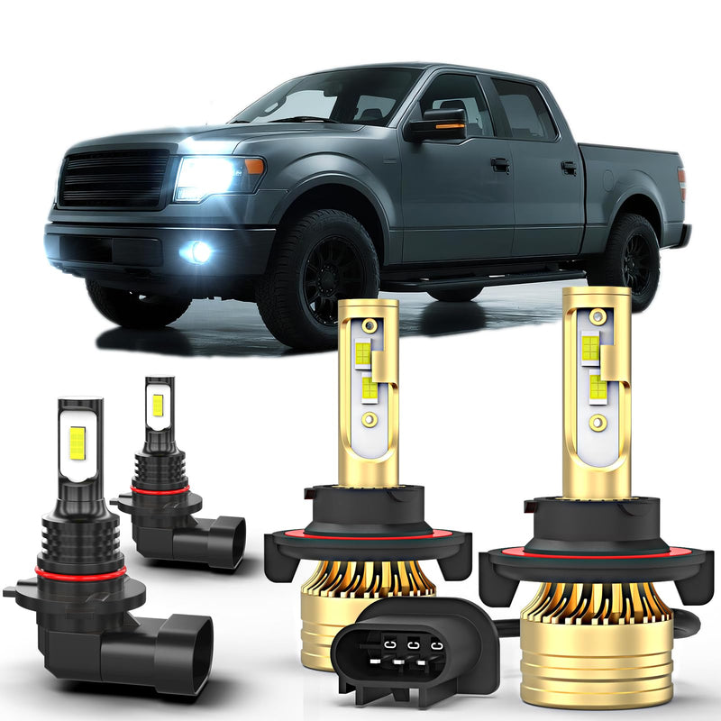 Fit For Ford F150 2004-2014 LED Bulbs Combo,9008 H13 High&Low Beam+9145 Fog Light Bulbs,6000K White,500% Brightness,9008 9145 Light Bulbs,Plug and Play,Pack of 4