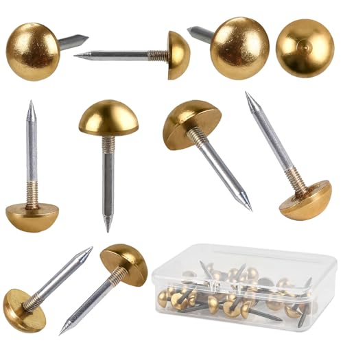 30 Pcs Retro Solid Pure Brass Tacks, 1/2",12 mm Upholstery Nails for Furniture, Decorative Brass Nails for Wood, Carpet Tacks, Cap Nails,Thumb Tacks, Brass Fasteners