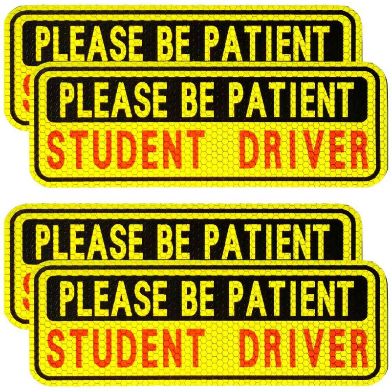 4 PCS Student Driver Magnet for Car, Please Be Patient Funny Magnetic Student Driver, New Driver Safety Warning Bumper Sticker Signs, Reusable Movable Rookie Driver Reflective Magnets Stickers 04