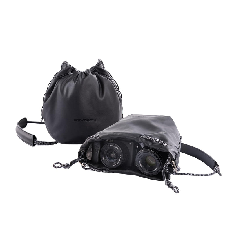 PGYTECH OneGo Drawstring Small Camera Bag Soft Cute Camera Pouch Handbag | Black Camera Sling Bag Compatible with Mirrorless Cameras/Nikon/Canon/Sony/Fuji/Pocket 4 Camera Case