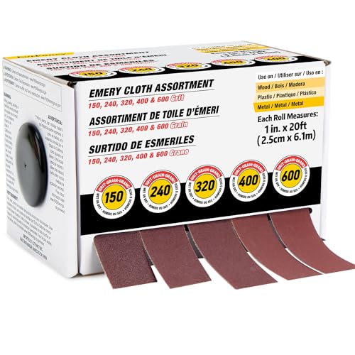 LotFancy Emery Cloth Roll, 5 Grits Sandpaper Assortment with Dispenser