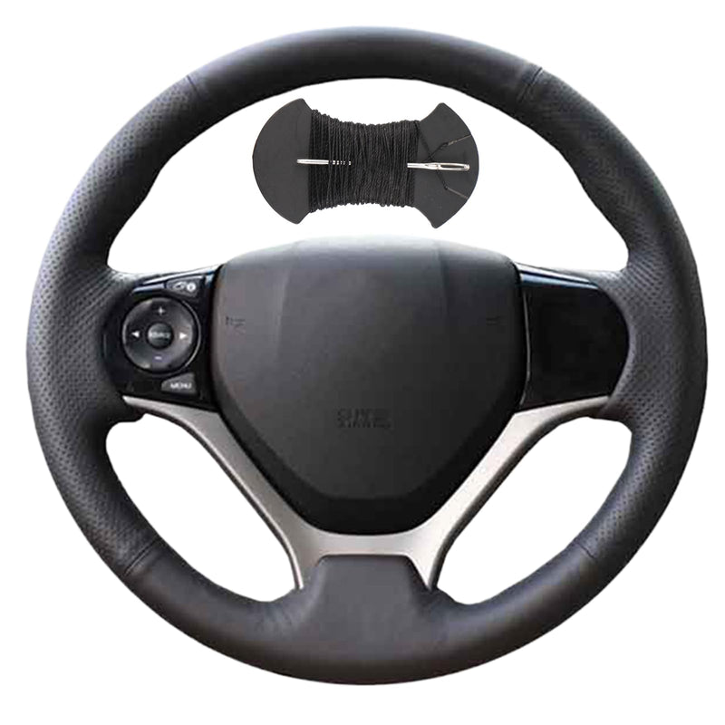 Car Steering Wheel Cover Microfiber Leather Stitch Wheel Wrap Fit for Honda Civic Civic 9 2012 2013 2014 2015,Black Black Thread