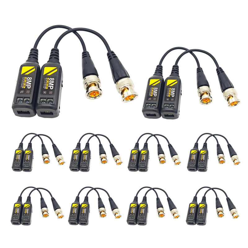 10 Pairs 4K Passive HD BNC Video Balun Transceiver Transmitter Via UTP RJ45 Cable AHD/TVI/CVI/CVBS Cable Connectors for 720P/960P/1080P/3MP/5MP/8MP BNC Male CCTV Security Camera System