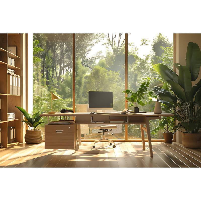 Office Background for Video Conference Modern Cozy Home Office Space Work Place Backdrop Sunlight Indoor Plants Tranquil Work Environment for Live Video Zoom Calls Studio Props Decor 10x8ft Warm Green