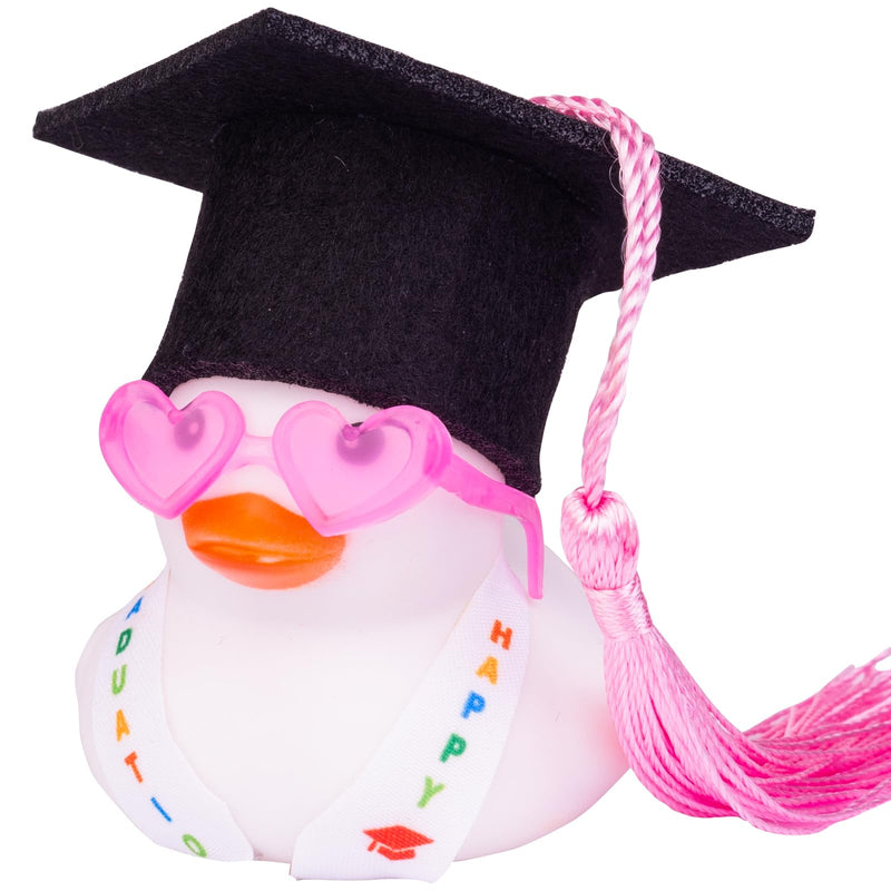 Graduation Rubber Duck Car Ornaments, Duck Car Dashboard Decorations for Graduation Gift with Mini Sunglasses Graduate Hat and Sash(G4) G4-white-pink
