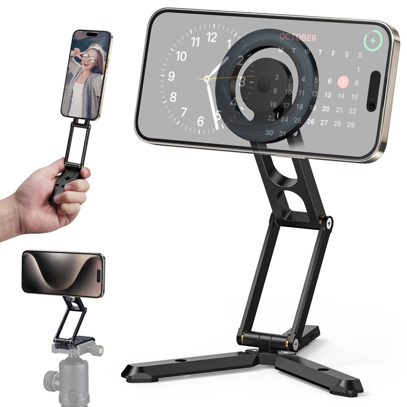 Magnetic Pocket Phone Tripod Foldable Compatible with Magsafe iPhone 15/14/13/12 Plus Pro Max Series, Mini Cell Phone Tripod Mount Handle Smartphone Desk Stand Travel All in One