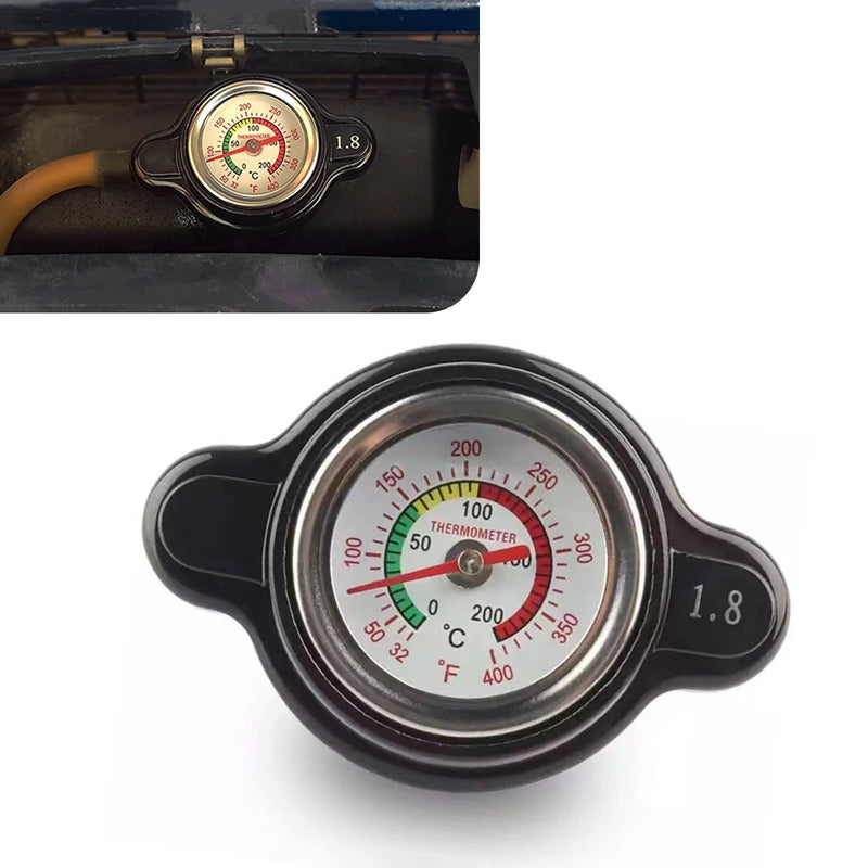 Radiator Cover, Radiator Cap with Temperature Gauge, 1.8 Bar High Pressure Radiator Cap, Fit for Honda, Kawasaki, Suzuki, Yamaha, KTM and More Motorcycle ATV Models (Black #1 PC)