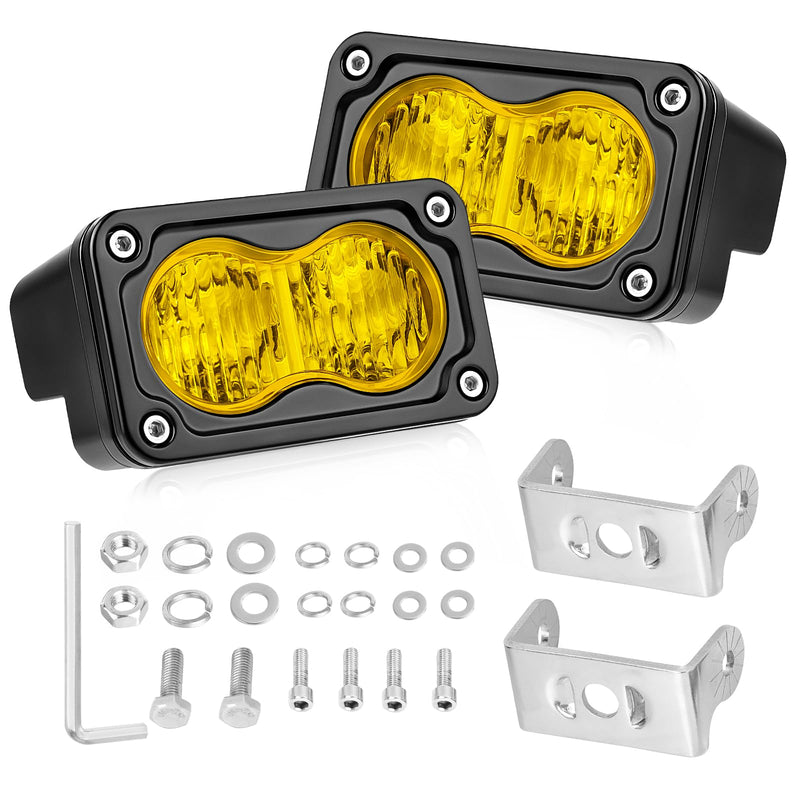 Yellow LED Pods, 3 Inch Flood CREE LED Fog Lights 40W Yellow Small Chase Pod Lights Ditch Lights Off Road Driving Lights 2 Packs for Dirt Bike Motorcycle Truck UTV ATV SUV Surron