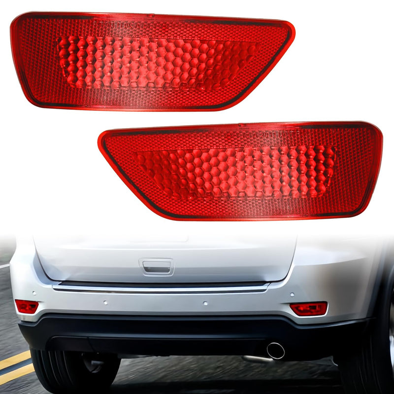 2Pcs Rear Bumper Reflector Light Lamp Compatible with Jeep Grand Cherokee 2011-2021, Dodge Journey 2011-2020, Compass 2011-2017 Replaces 57010720AC 57010721AC(Red Lens, Left and Right)