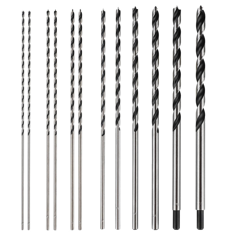 Extra Long 12" Brad Point Wood Drill Bit Set 12PCS (1/8"-1/2") Carbon Steel Long Drill Bits for Wood, Hardwood, Plywood, Plastic Extra Long-12PCS