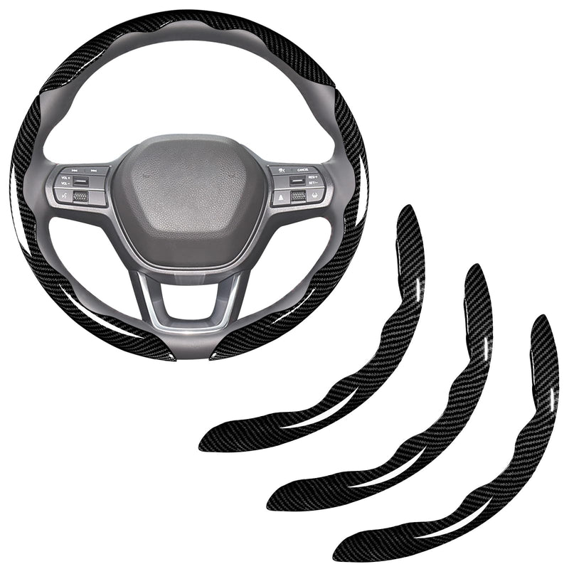 Carbon Fiber Steering Wheel Covers 3 Piece Clip on Steering Wheel Cover (Black) Black 14"-16"