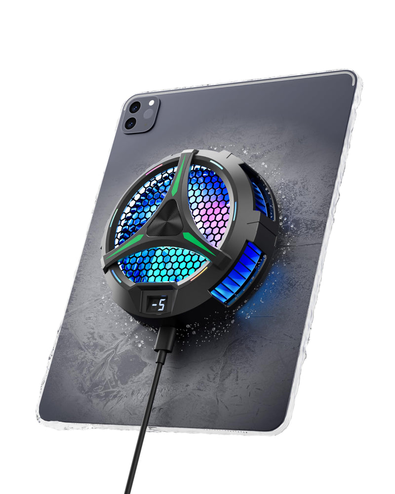 ACEDAYS Magnetic Cooler for iPad,Tablet Cooler for ipad/Surface pro/Samsung Tab,Universal Radiator with Temperature Display for Mobile Gaming,Tiktok Live Streaming (Green Mech) Green Mech without Tablet Stand Holder