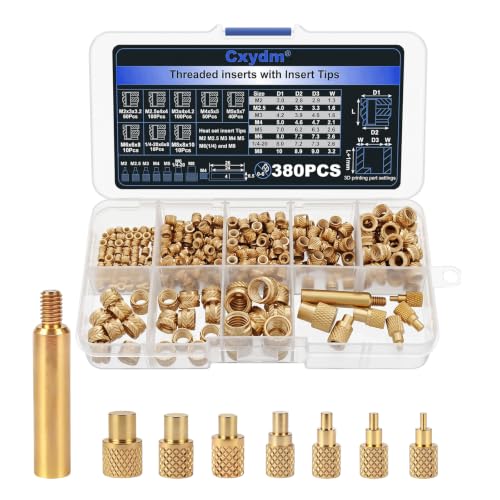 380PCS Heat Set Thread Inserts with M2 M2.5 M3 M4 M5 M6(1/4) M8 Insert Tips 1