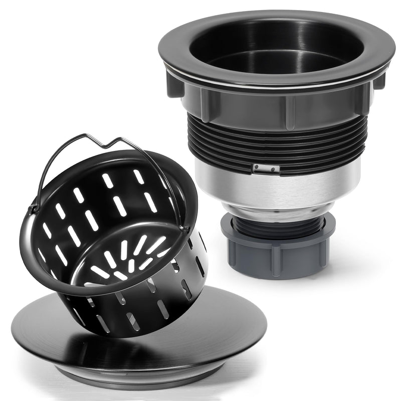 BOTEMY Kitchen Sink Drain Assembly with Removable Deep Basket Strainer, Anti-Clog Sink Drain Kit, Stainless Steel & ABS, Easy Clean Lift-Out Strainer, Fits Standard 3-1/2 Kitchen Sinks - Black