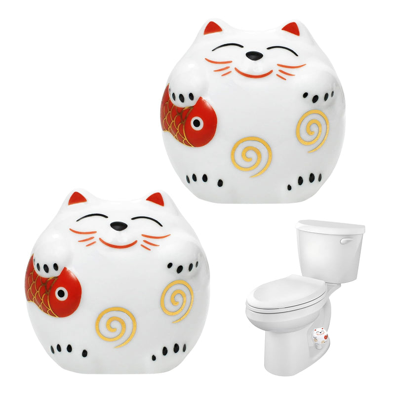 (2Pack) White Ceramic Cat Toilet Bolt Covers - Decorative Animal Toilet Bolt Covers for Bathroom and Home Decor, Fun and Cute Cat-Themed Bathroom Decor Easy-to-Install Toilet Replacement Parts