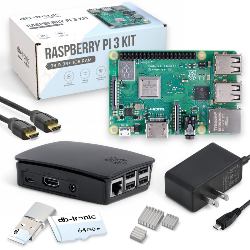 Raspberry Pi3 B+ 1GB Starter Kit | 64GB Edition | Power Supply | Oficial Case| 4K Micro HDMI Cable 1m | Heatsink | USB-Reader
