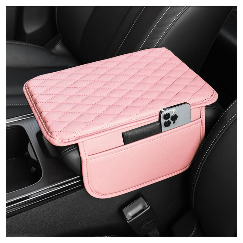 Upgraded Car Center Console Cover,Microfiber Leather Car Armrest Cover Cushion with 2 Storage Bags,Universal Car Armrest Storage Box Car Interior Accessories for Most Cars (Pink) Pink