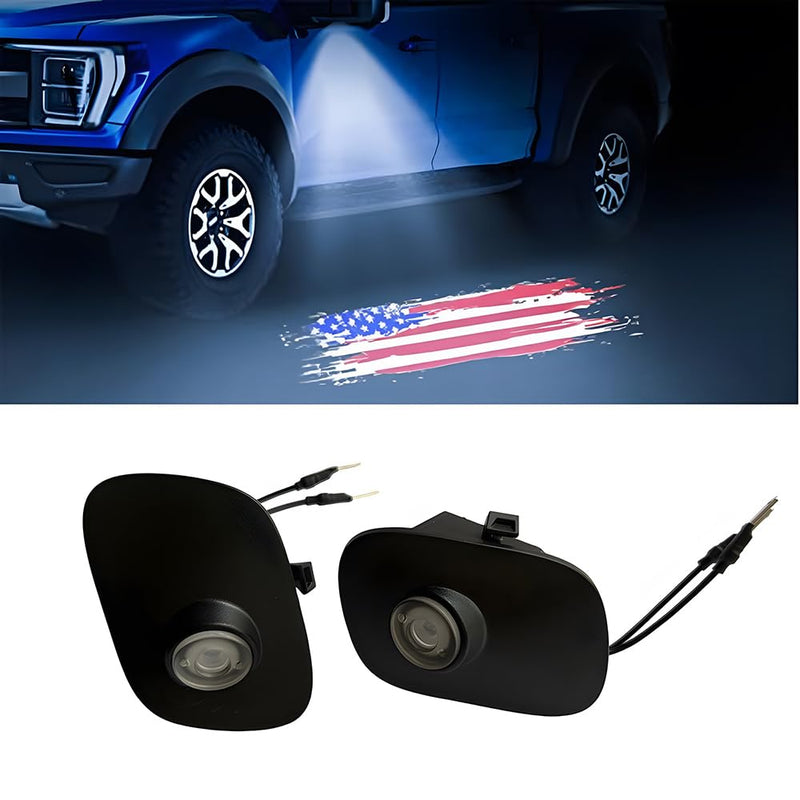 2Pcs Side Mirror Logo LED Welcome Lights Puddle Lamp Projector Door Light Floor Light Accessories Suitable for Ford F150 F250 F350 2015 2016 2017 2018 2019 2020 2021 2022 2023 2024 2025 F150 Stars and Stripes 1