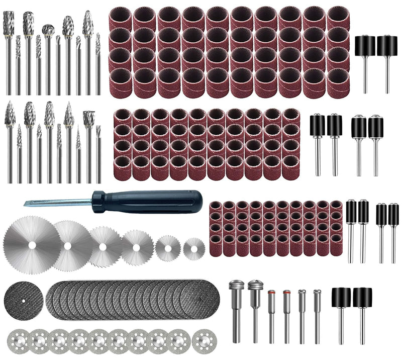 Tungsten Carbide Burr Set 1/8" Shank，Die Grinder Bits with Sanding Drums and Cutting Wheel Set, 195Pcs Pratical Sanding Bits Kit for Metal, Wood, Plastic, Glass 195 Pcs