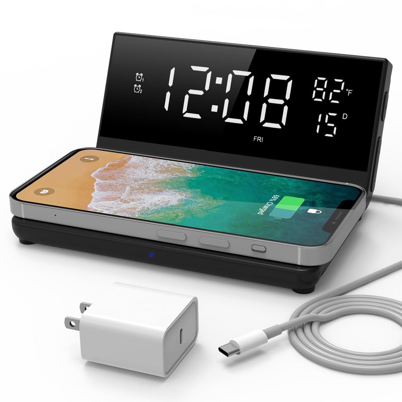 Soundfreaq Charge Rise II, SFQ-20: Digital Alarm Clock, with Dual Alarms, Fast USB Charger and Wireless Charger (Black) Black