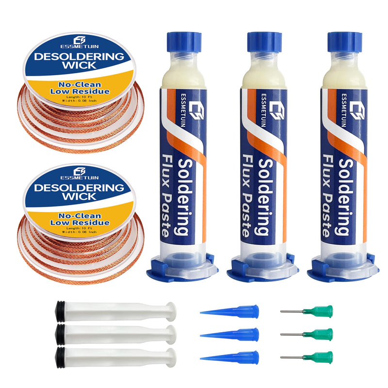 Solder Wick and Soldering flux for Electronics Repair, No Clean Flux, Solder Removal Kit 3+2