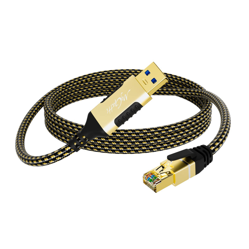 USB to Ethernet Cable 10 FT, USB-A 3.0 to RJ45 Cable, FTP, 1Gbps High-Speed-Shielded LAN Network Cable, Directly Connected, Compatible with Laptop, PC, MacBook, Switch, Windows, macOS, Linux RJ45 to USB-A Cable 10FT