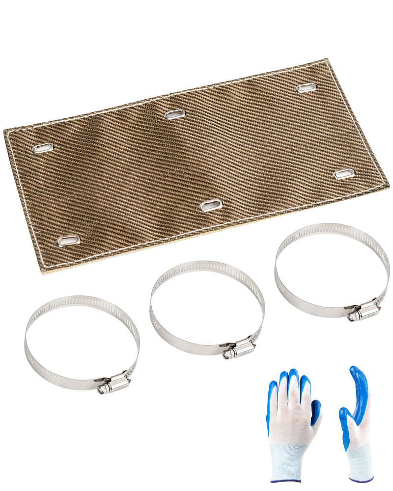 Titanium Pipe Shield with Gloves, Exhaust Heat Shield 12" x 6", 2 Layer Motorcycle Exhaust Heat Shield, Muffler Heat Shield Exhaust Wrap Pipe Heat Insulation Protection up to 1350°F