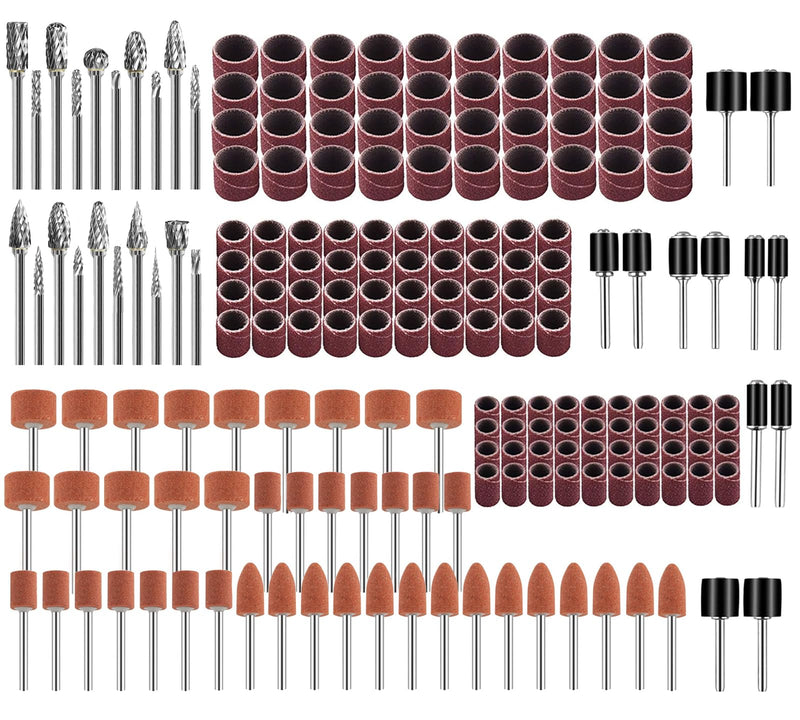 Tungsten Carbide Burr Set 1/8" Shank，Die Grinder Bits with Sanding Drums and Grinding Stone Set, 194Pcs Pratical Sanding Bits Kit Compatible with Dremel Rotary Tool 194 Pcs