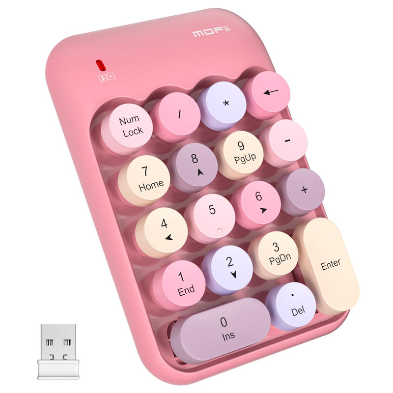 MOFII Wireless Number Pads - Pink Numeric Keypad 18 Keys USB 2.4G Round Keycap Colorful Extensions Keypads, Financial Accounting Portable Numpad 10 Key for Laptop/PC/Notebook/Surface Pro