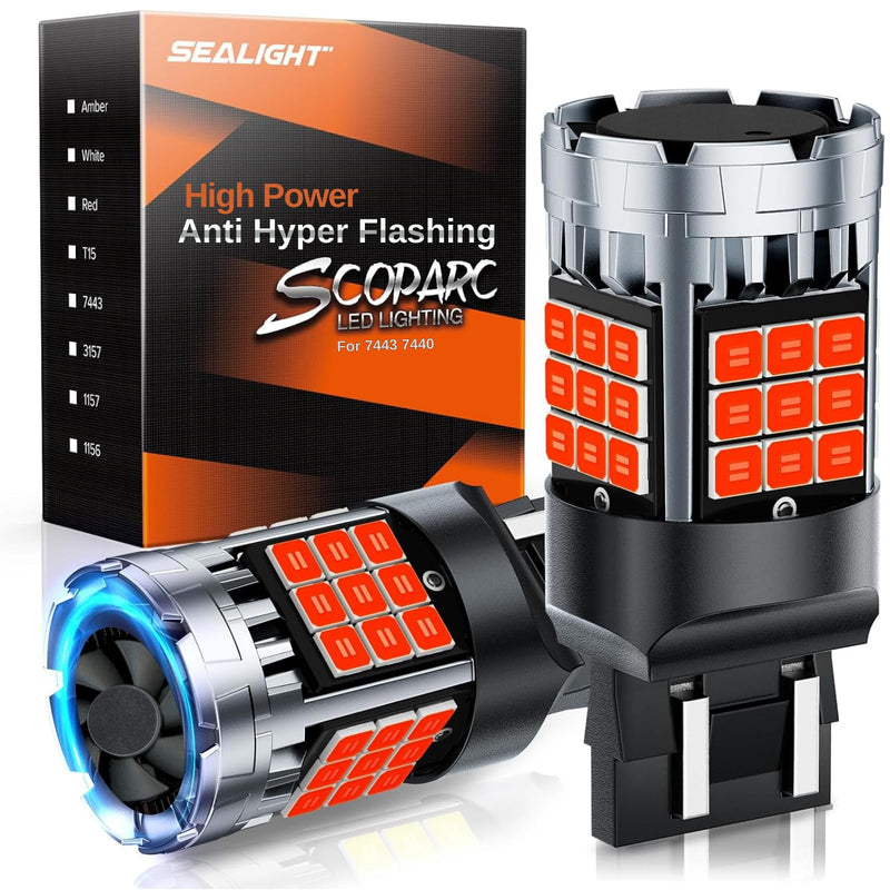 SEALIGHT 7440 7443 LED Bulb Red, 7441 7444 LED Bulbs for Brake Lights, 600% Brighter T20 W21W for Stop Tail Brake Signal Lights, Pack of 2 7443/7440