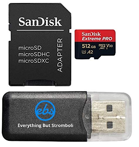 SanDisk 512GB MicroSDXC Card Extreme Pro Compatible with DJI Avata 2, Mini 4K Drones (SDSQXCD-512G-GN6MA) with Read Speed up to 200 MB/s Bundle with 1 Everything But Stromboli MicroSD Card Reader