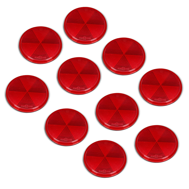 10 Pack Red Self Adhesive Round Reflectors, Road Safety Stick-on Rear Reflectors for Trailer Caravan Truck Lorry or Agricultural Machines Red Self-Adhesive