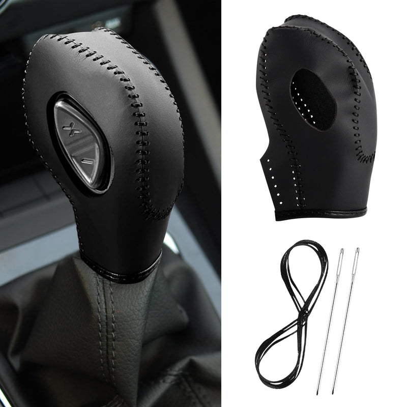 Car Gear Shift Cover Leather for Ford Fusion/Escape/Edge/Focus/Fiesta/Transit/EcoSport/C-Max Automatic Gear Shift Knob Cover Protector Trim Vehicle Interior Accessories(Black) Black