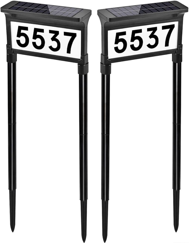 Lacasa Solar Address Signs for Yard, Dual-Sided Illumination Solar House Numbers for Outside, Waterproof Outdoor Solar Mailbox Number Plaque, 3-Color Modes, 1 Pack
