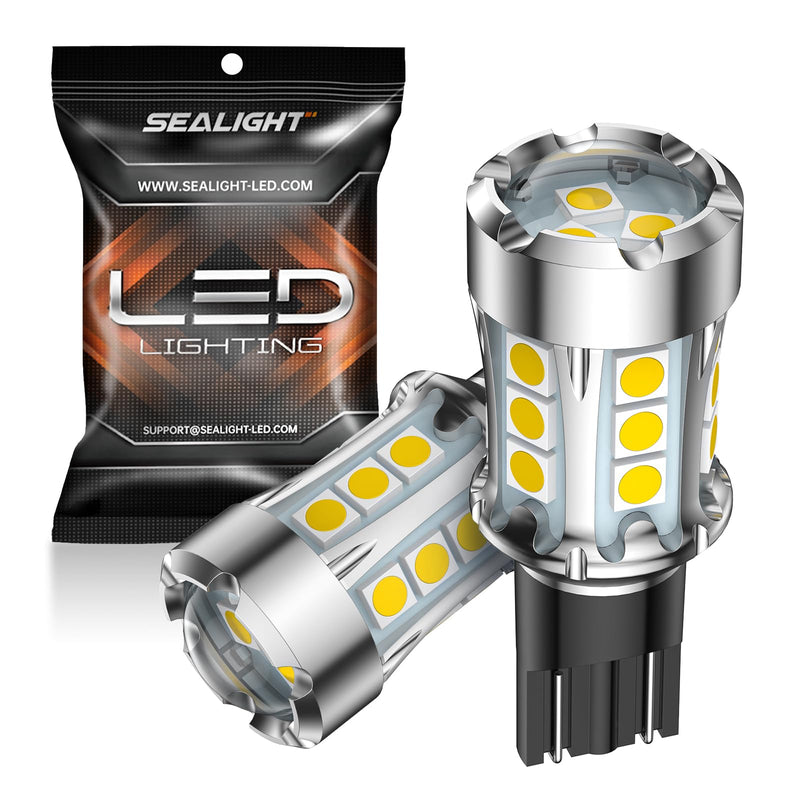 SEALIGHT 912 921 LED Bulbs for Backup Reverse Light, T15 906 904 916 W16W Light Bulbs with Projector Replacement Trunk Cargo 3rd Brake Stop Lights, 600% Brighter Xenon White Non-polarity Pack of 2 921/912 921-White
