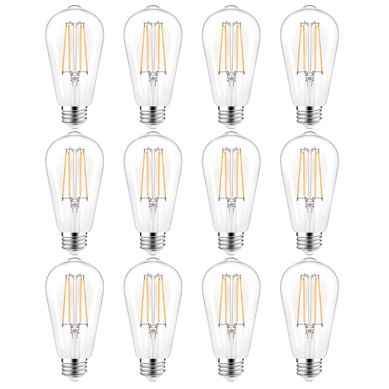 PARTPHONER LED Light Bulbs Dimmable Vintage Edison Bulb, E26 LED Bulb 60W Equivalent 720 Lumens, Warm White 2700K, ST58 Antique LED Filament Bulb CRI 85+, Clear Glass, Pack of 12 12 Count (Pack of 1)