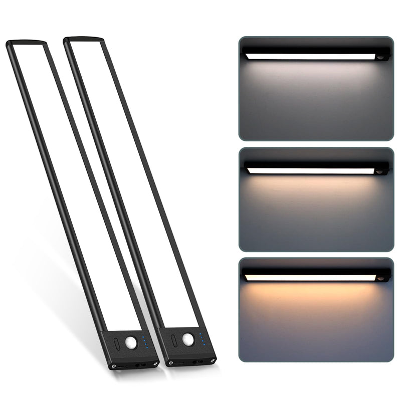 88LED Motion Sensor Under Cabinet Lights Indoor, 3 Color Temps Dimmable Closet Lighting, Rechargeable Wireless Magnetic Strip Night Counter Light for Hallway, Stair, Drawer, Wardrobe(2Pack, 12.7inch) 88LED-12.7inch