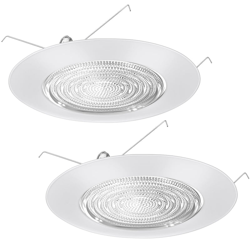 Glooglitter 2 Pcs 6 Inch Shower Trim for Recessed Light Cover White Bathroom Light Cover Replacement with Fresnel Glass Lens Waterproof for Wet Locations Ceiling