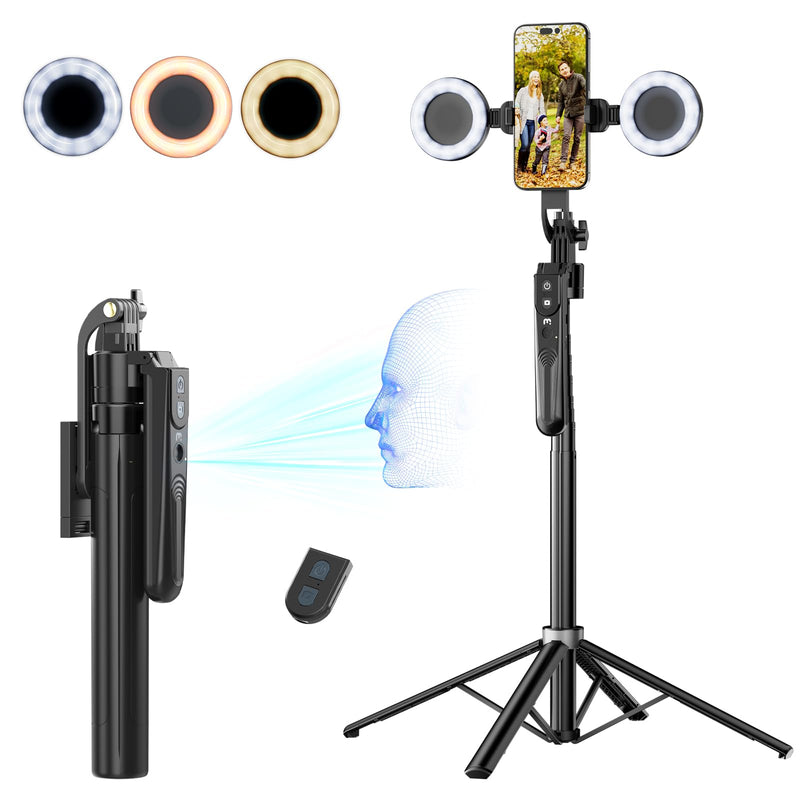 M MYBAT PRO 72" Auto Face Tracking Tripod,All in 1 Tall Travel Tripod Stand w 1/4" Screw,Phone Holder w Remote,Selfie Stick w Light for Photo Vlog, 360° Rotation Camera Tripod for iPhone Android