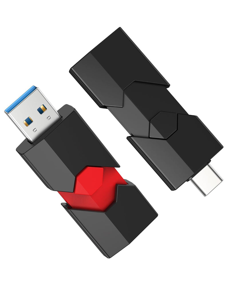 RAOYI 2 Pack 128GB USB C Flash Drive 2 in 1 Type C + USB 3.0 Flash Drive Dual OTG Retractable Type-C Thumb Drive USB-C Memory Stick for iPhone 15 iPad Pro Android Smartphone Tablet PC (Black, Red) 128GB*2 black&red