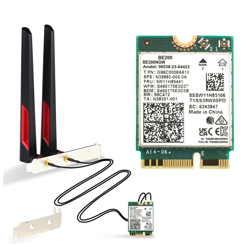 Teday BE200 Bluetooth 5.4 Wi-Fi 7 Card BE200NGW Desktop Kit 2.4/5/6 GHz 802.11BE 8774Mbps Wrieless Adapter for Windows 11 Desktop PC with Antennas Not Support AMD Motherboards