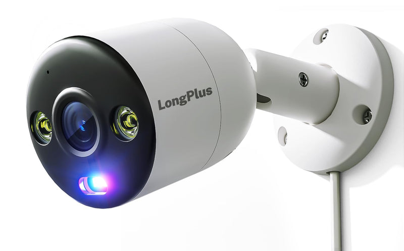 LongPlus 8MP 4K UHD Poe Wired Security Camera Outdoor for Security Cameras System, Cameras for Outdoor Home Security Spot Lights Color Night Vision, Red-Blue Alarm Lights & Sound LPCP8B1 White ( 4K Bullet Home POE Camera )