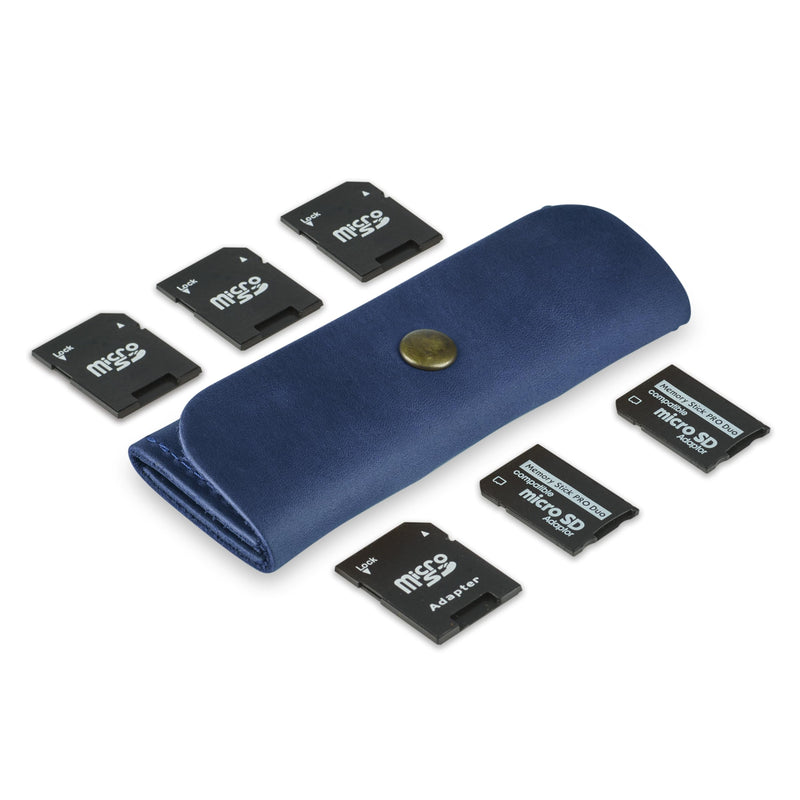 Leather SD Card Holder, SD Card Case, Micro SD Card Holder Organizer, SD Card Storage Case, Memory Card Case Cover, Travel Memory Card Case (Blue) Blue