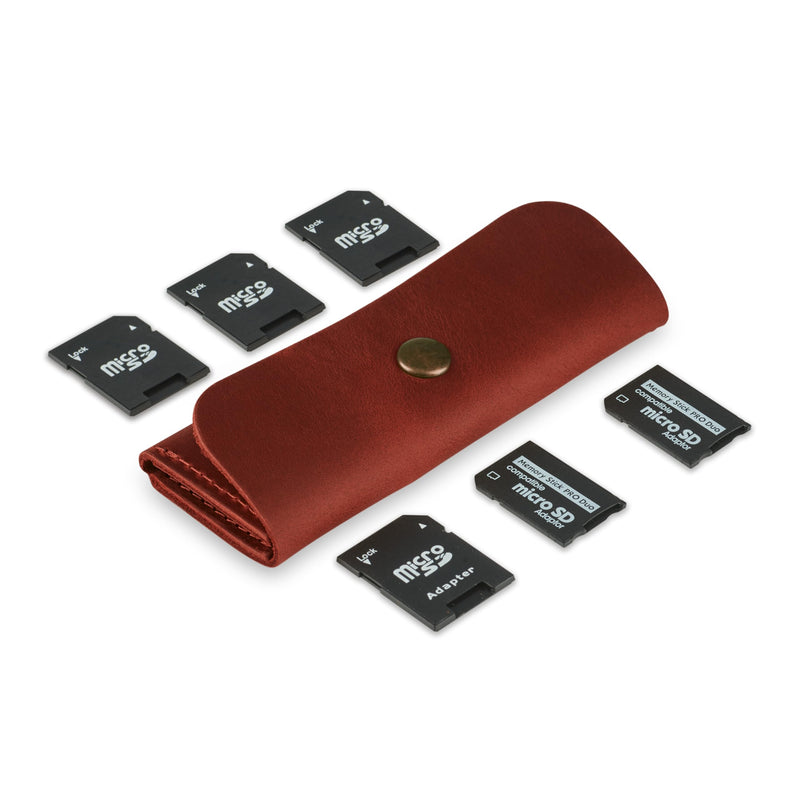 Leather SD Card Holder, SD Card Case, Micro SD Card Holder Organizer, SD Card Storage Case, Memory Card Case Cover, Travel Memory Card Case (Cognac) Cognac