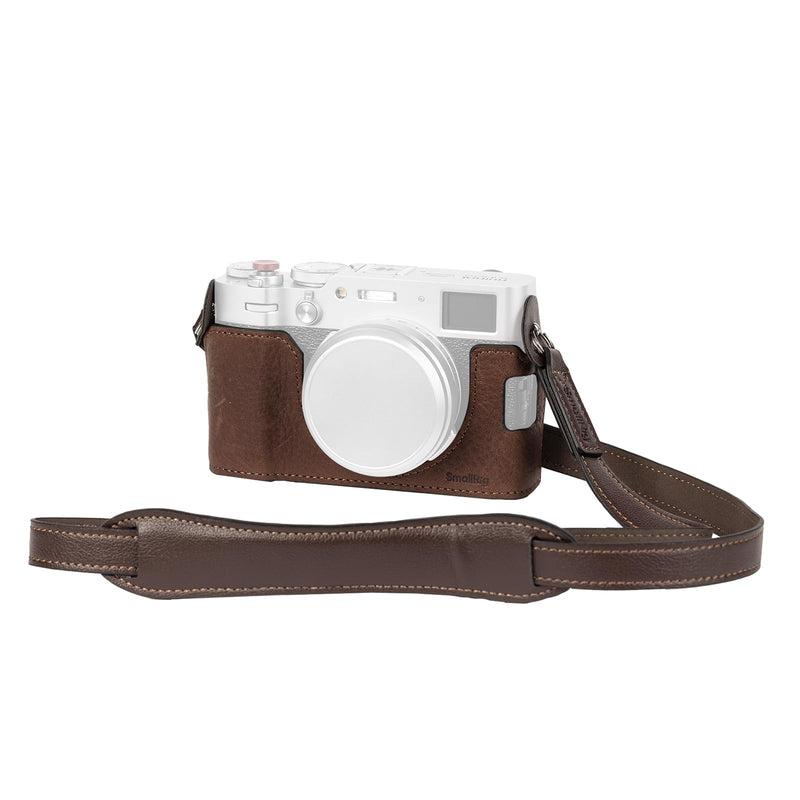 SMALLRIG Retro Half Leather Case for Fujifilm X100VI with Neck Strap, Brown | Genuine Leather Half Case with Aluminum Alloy Frame and Shoulder Strap